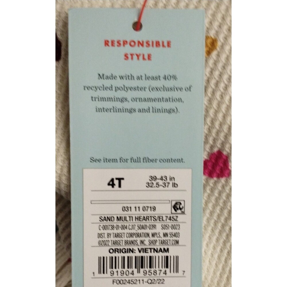 NWT, Cat & Jack Girls 4T Drop-Waist Shirt, Cream With Mini Colored Hearts - Picture 9 of 9